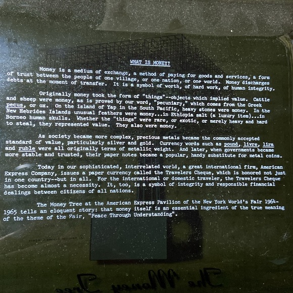 1964-65 Vtg New York Worlds Fair American Express Money Tree Glass Tray Souvenir - Picture 4 of 4